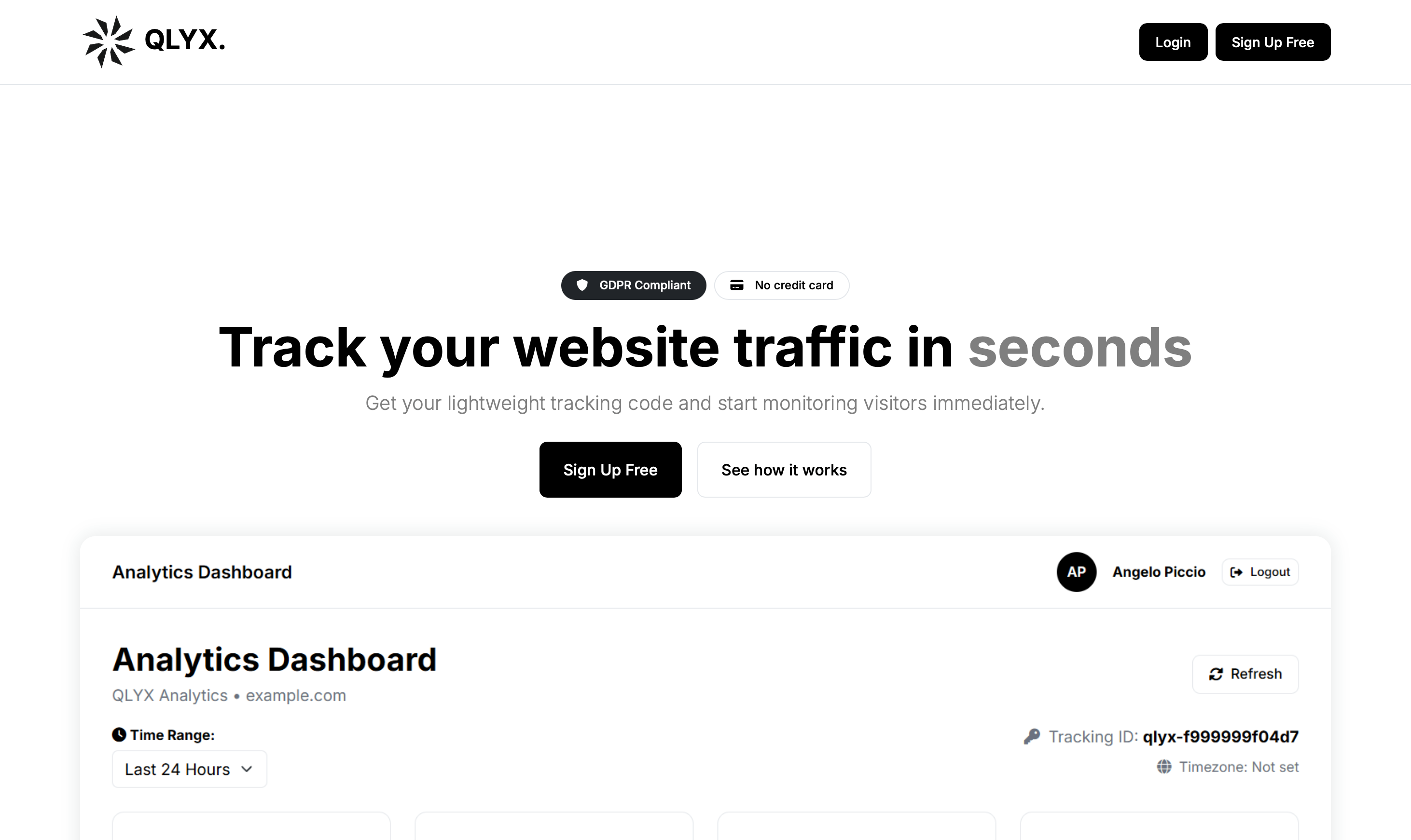 QLYX Analytics — lightweight website traffic tracking and dashboard preview